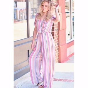 Entro Rainbow Stripe Jumpsuit W/Front Snap